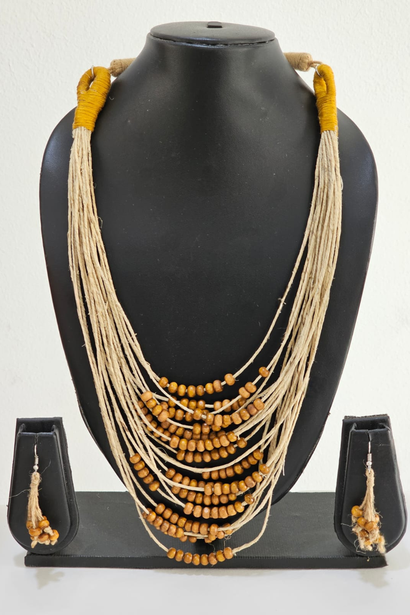 EarthSoul Multi-Layer Jute & Wooden Bead Necklace Set