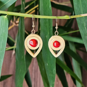 Bamboo Teardrop Earrings with Red Bead Core