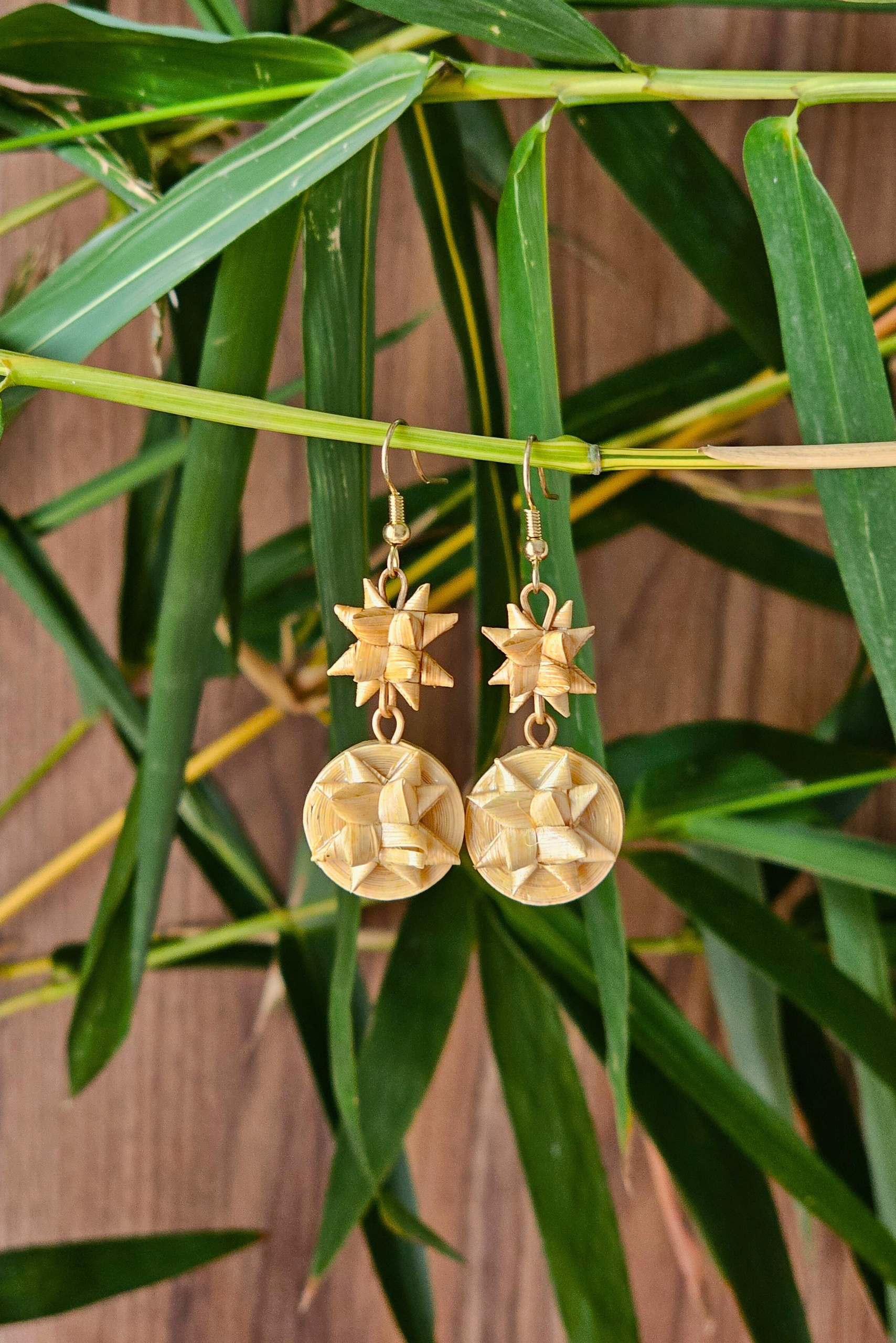 Handcrafted Bamboo Star Weave Earrings