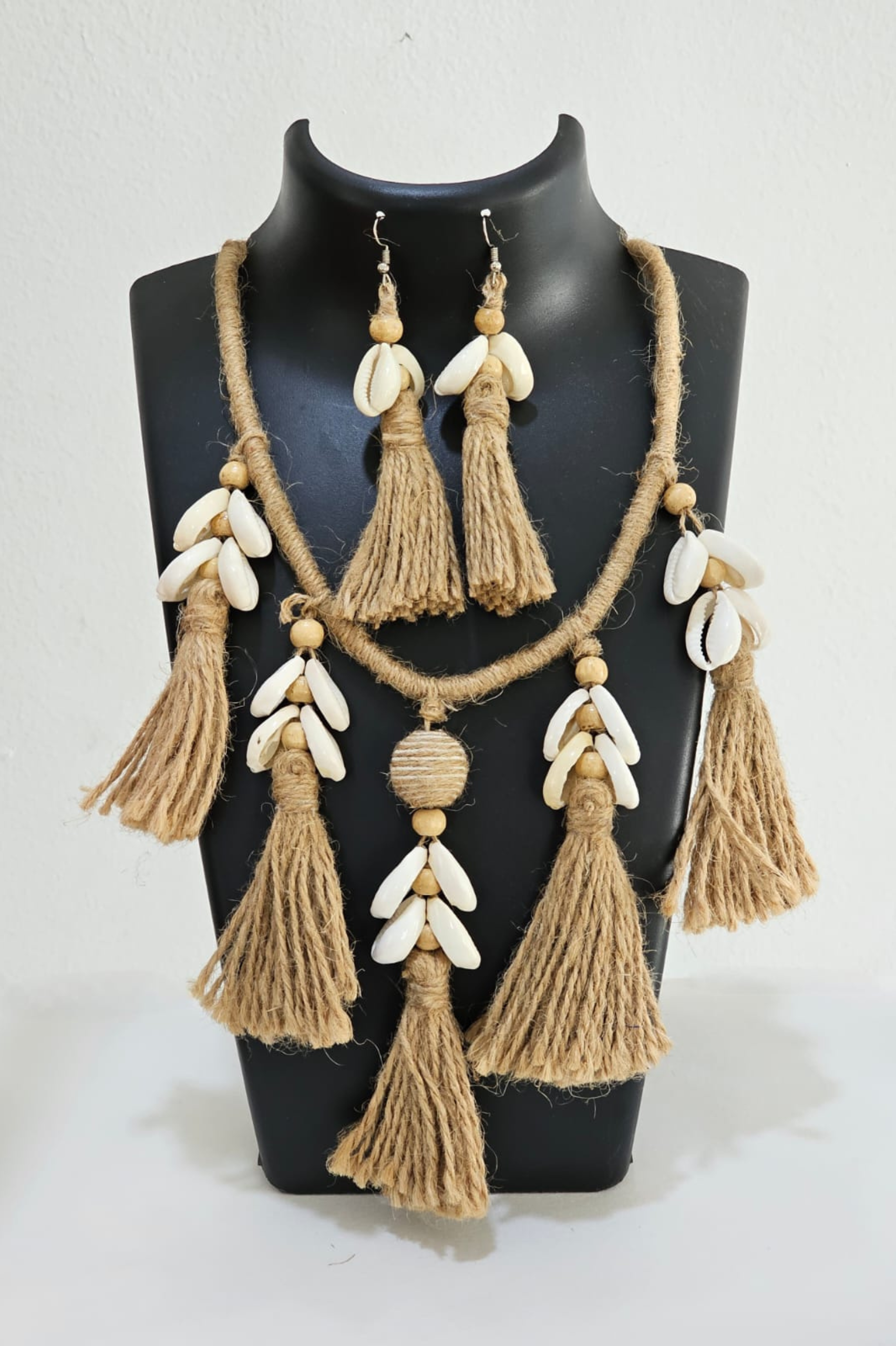 Coastal Boho Jute Tassel Necklace Set