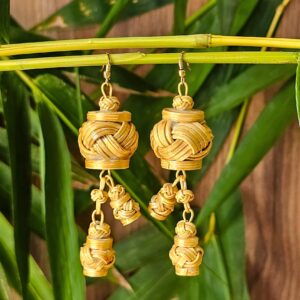 Bamboo Lantern Drop Earrings – Handwoven Jhumka Style