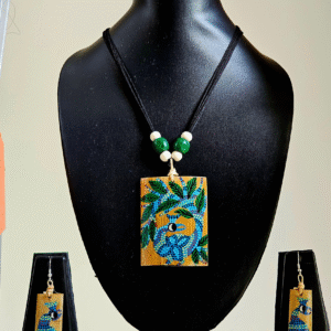 Mayura Kalā: Blue Peacock Gond Art Bamboo Jewelry Set