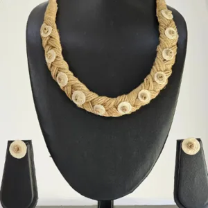 Handcrafted Jute Twisted Rope Necklace Set with Coiled Disc Accents