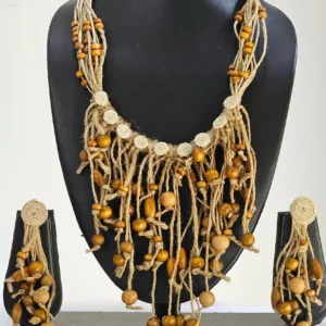 Earth Rhythm: Handcrafted Jute Necklace Set with Wooden Beads