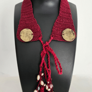 Garnet Loom: Handwoven Jute Necklace with Brass & Pearl Accents