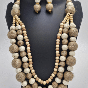 Earthy Harmony Jute & Wood Beaded Necklace Set