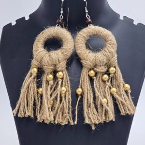 Golden Tassel Boho Jute Earrings