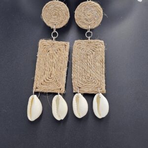 Coastal Charm Jute & Shell Dangler Earrings