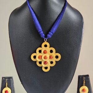 Golden Radiance: Handcrafted Bamboo Necklace & Earrings Set