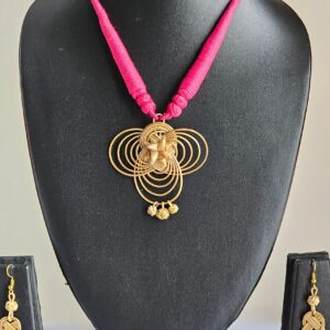 Crimson Harmony: Handcrafted Bamboo Necklace & Earrings Set